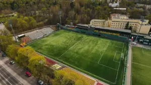Futbolo stadionas Vilniuje, kuriame Lietuvos rinktinė ruošiasi svarbioms Tautų lygos rungtynėms.